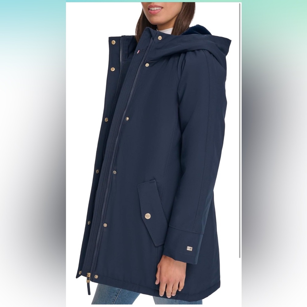 Tommy Hilfiger Women's Hooded Aline Soft Softshell Rain Coat